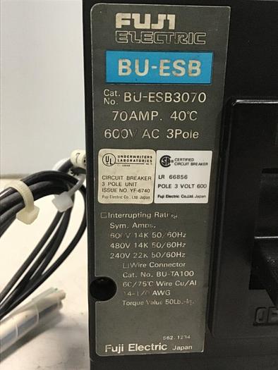 Used FUJI ELECTRIC 70 Amp Circuit Breaker BU-ESB3070 #127455