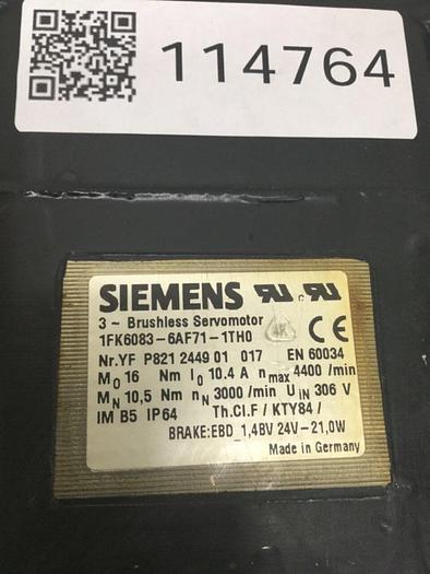 Used SIEMENS Brushless Servo Motor 1FK6083-6AF71-1TH0 WG Used