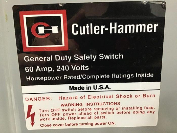 Used CUTLER HAMMER Safety Switch DG322UGB #130008
