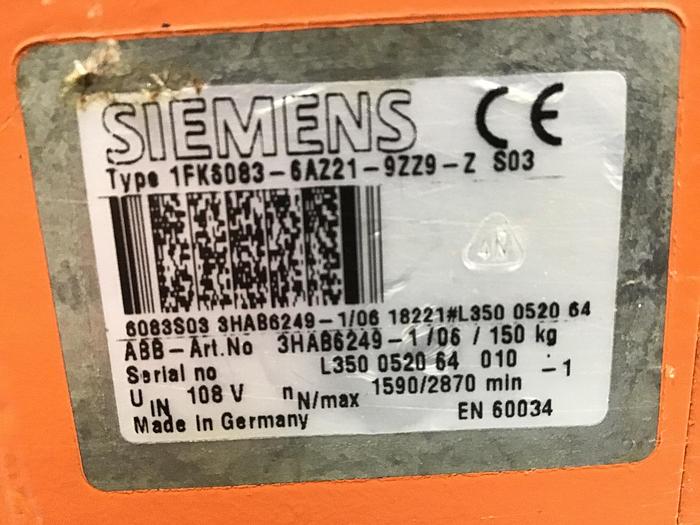 Used SIEMENS Motor 1FK6083-6AZ21-9ZZ9-Z S03 Used #132039