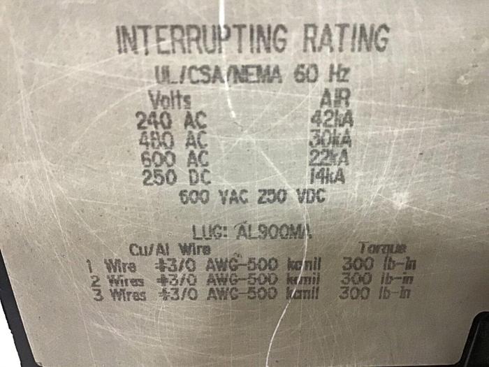 Used SQUARE D 600 Amp Circuit Breaker MAL36600 USED