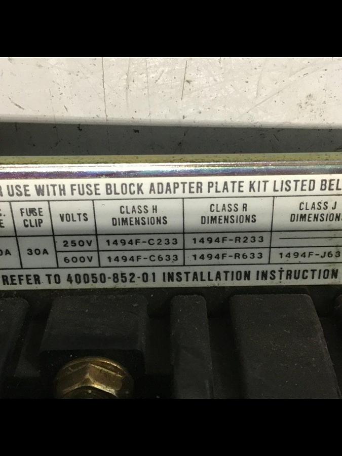 Used ALLEN BRADLEY 30 Amp Fuse Block Plate 1494F-C633 SER B USED