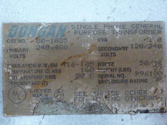Used DONGAN 1 kVA General Purpose Transformer 80-1035 #22977