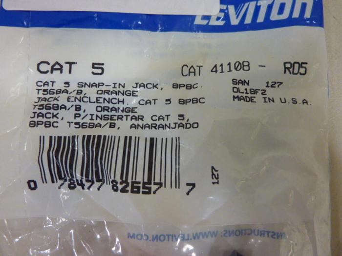 LEVITON Black Snap-In Jack 41108-RO5 #58117