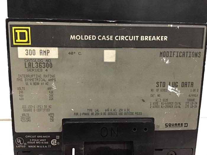 Used SQUARE D 300 Amp Circuit Breaker LAL36300 SER 4 #126103