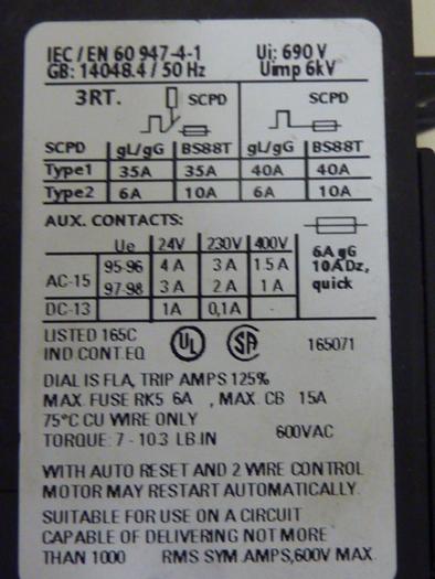 Used SIEMENS Overload Relay 3RU1116-1AB0 #57604