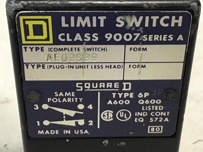 Used SQUARE D Limit Switch 9007-AEQ2699 Used