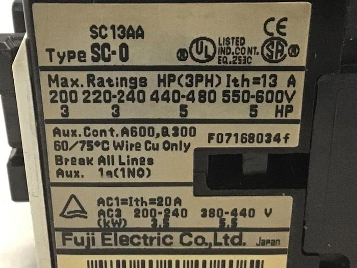 Used FUJI ELECTRIC Contactor SC-0 SC13AA #124706