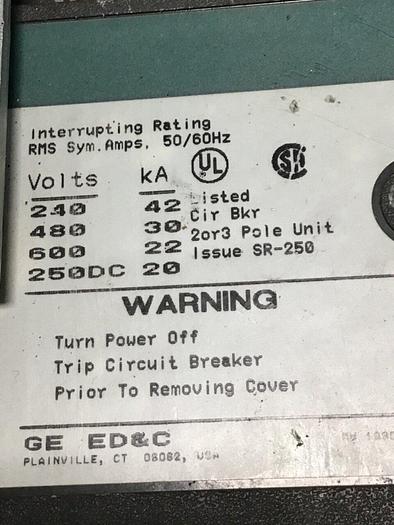 Used GENERAL ELECTRIC / GE 250 Amp Circuit Breaker TJJ436250WL #144658