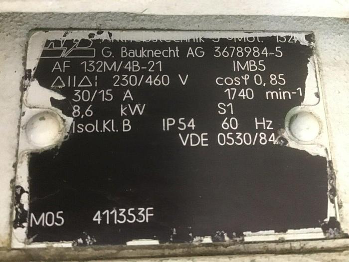 Used FLENDER 12 HP Motor AF 132M/4B-21 #138536