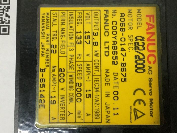 Used FANUC AC Servo Motor A06B-0147-B675 #114042