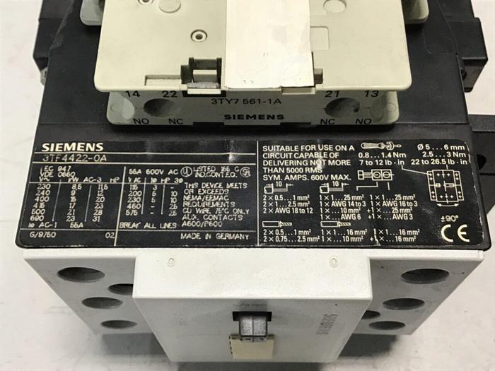 Used SIEMENS Contactor 3TF4422-0A #133218