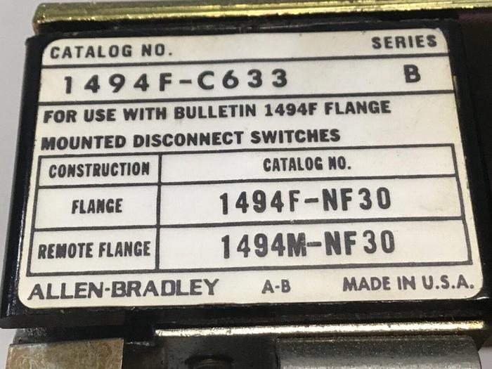 Used ALLEN BRADLEY 30 Amp Fuse Block Plate 1494F-C633 SER B #127473
