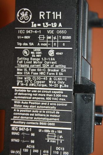 Used GENERAL ELECTRIC / GE Overload Relay RT1H Used