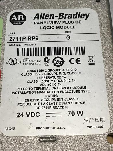 Used ALLEN BRADLEY Panelview Display 2711P-RDT15C Used