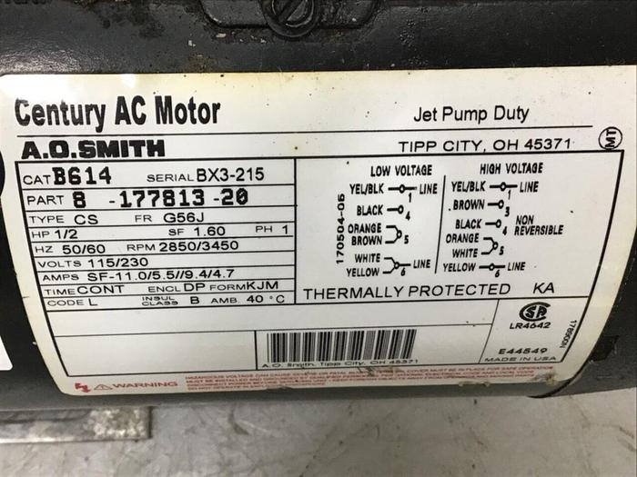 Used A. O. SMITH Pump Motor B614 #132073