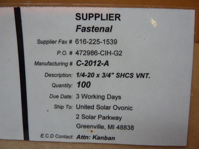 FASTENAL Socket Head Cap Screw C-2012-A #41280