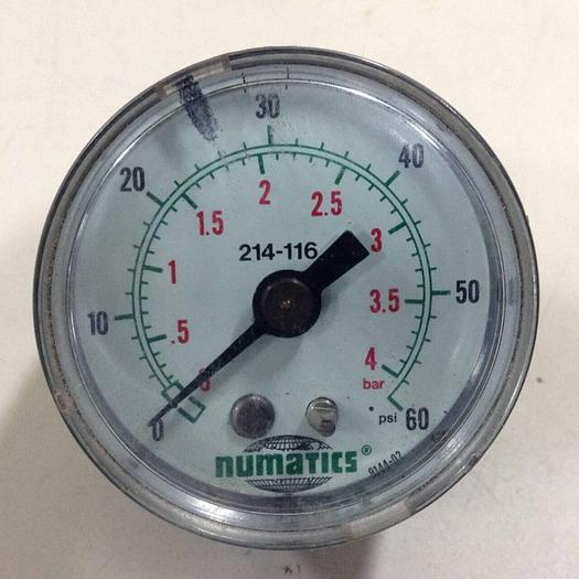 Used NUMATICS 0-60 PSI Pressure Gauge 214-116 #76765