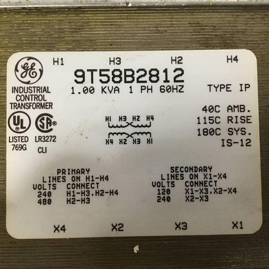 Used GENERAL ELECTRIC / GE 1.00 kVA Transformer 9T58B2812 Used