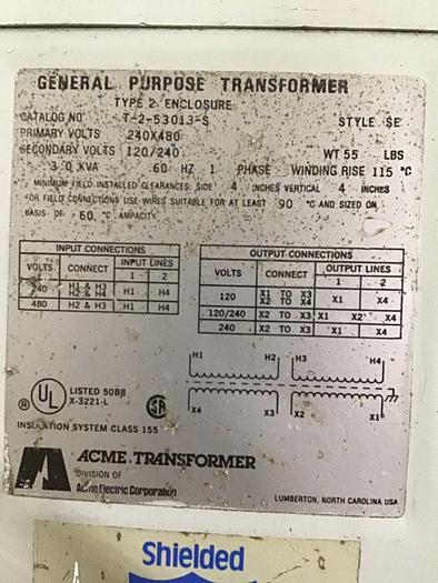 Used ACME 3 kVA Transformer T-2-53013-S USED