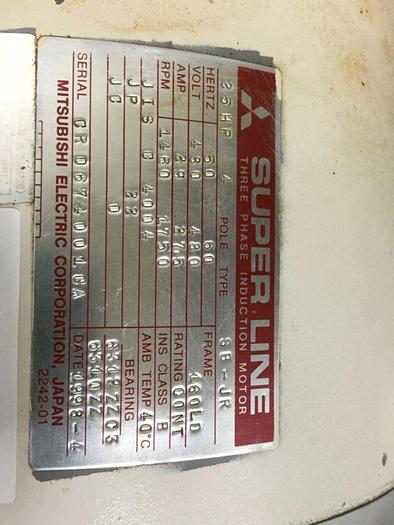 Used MITSUBISHI 25 HP Induction Motor SB-JR 25 HP #116913