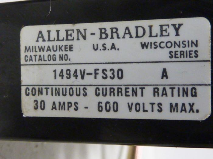Used ALLEN BRADLEY 30 Amp Disconnect Switch 1494V-DS30 SER A #57413
