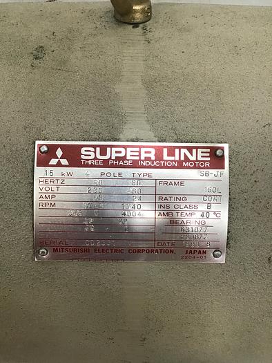 Used MITSUBISHI 20 HP Induction Motor SB-JF 20 HP Used #144189