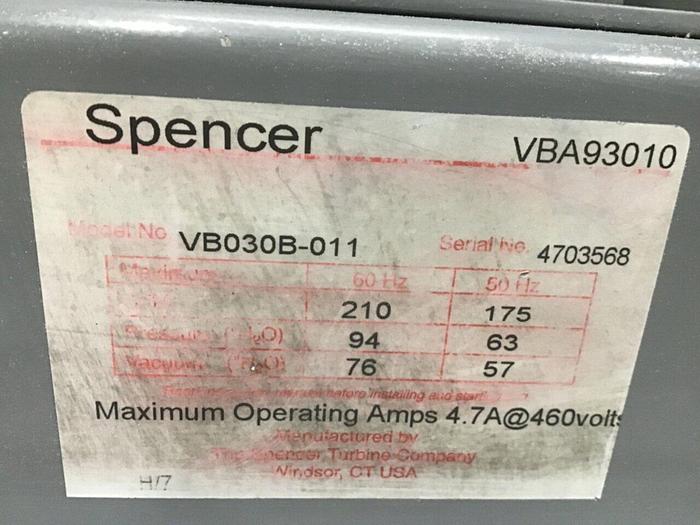 Used SPENCER Vortex Blower VB-030B-011 Used