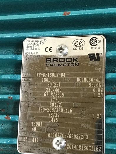 Used BROOK CROMPTON 30 HP Motor WP-DF180LM-D4 Used