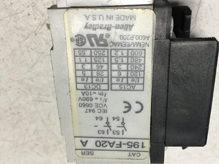 Used ALLEN BRADLEY Contactor 195-FA20 SER A #120838
