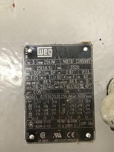 Used WEG 25 HP Motor and Pump 025360S3E256JM #143007