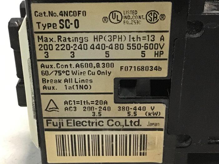 Used FUJI ELECTRIC Contactor SC-0 4NC0F0 #114287