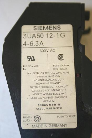 Used SIEMENS Overload Relay 3UA50 12-1G4-63A #11949