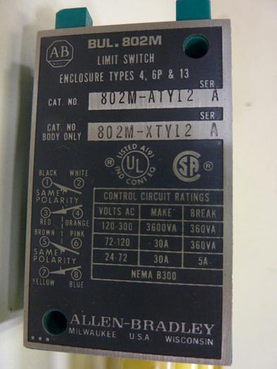Used ALLEN BRADLEY Limit Switch 802M-ATY12 SER A #52991