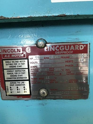 Used LINCOLN ELECTRIC 75 HP AC Motor TV-4830A1C Used