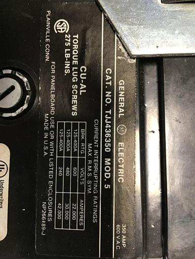 Used GENERAL ELECTRIC / GE 350 Amp Circuit Breaker TJJ436350 #134079