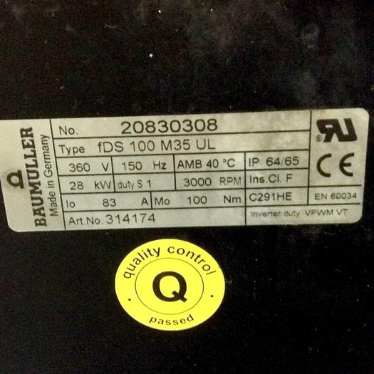 Used BAUMULLER  Servo Motor FDS 100 M35 UL Used