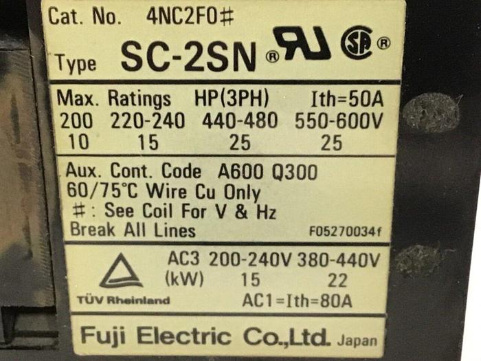 Used FUJI ELECTRIC Contactor SC-2SN 4NC2F0 #112406
