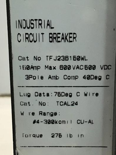 Used GENERAL ELECTRIC 150 Amp Circuit Breaker TFJ236150WL Used