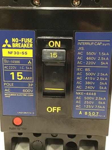 Used MITSUBISHI 15 Amp Circuit Breaker NF30-SS-15 #111913