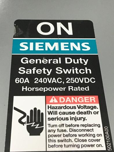 Used SIEMENS General Duty Safety Disconnect Switch GF322N VBII #124571