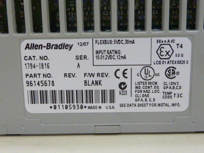 Used ALLEN BRADLEY Input Module 1794-IB16 SER A #60412