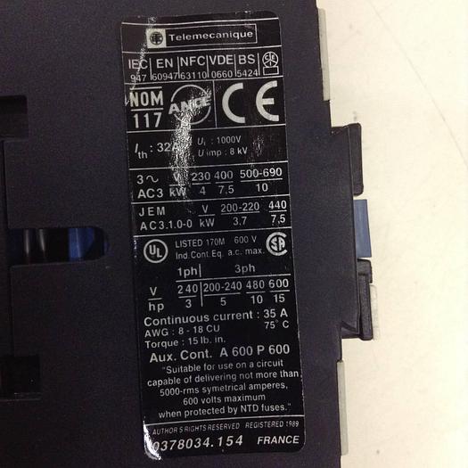 Used TELEMECANIQUE LC1D1810 CONTACTOR USED #78592