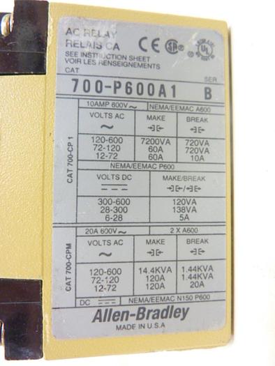 Used ALLEN BRADLEY Relay 700-P600A1 SER B #45864