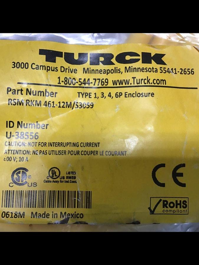 TURCK ELEKTRONIK Minifast Cable U-38556 RSM RKM 461-12M USED