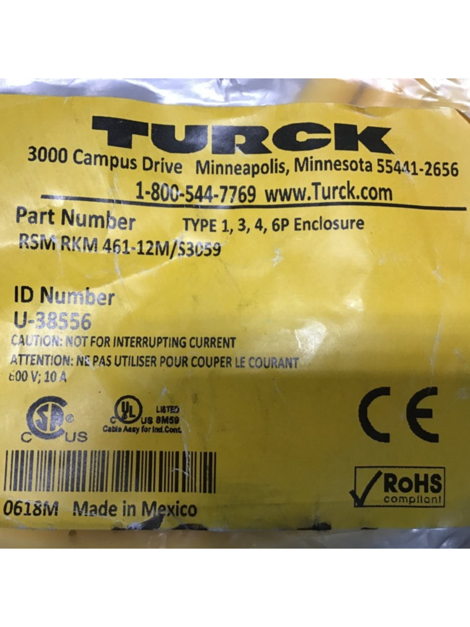 TURCK ELEKTRONIK Minifast Cable U-38556 RSM RKM 461-12M USED