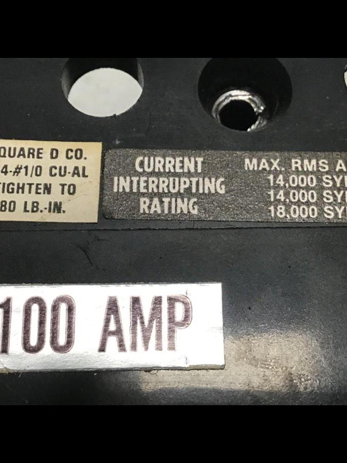 Used SQUARE D 100 Amp Circuit Breaker FAL36100 Used