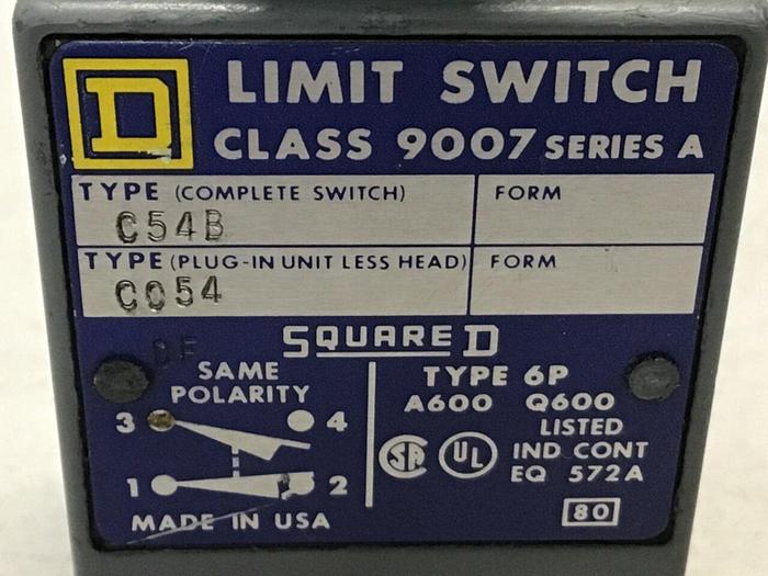 Used SQUARE D Limit Switch 9007-C54B #121681