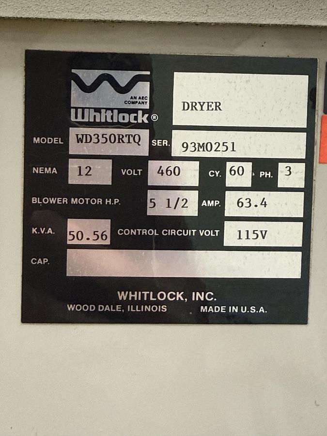 Used AEC WHITLOCK Desiccant Dryer WD350RTQ USED