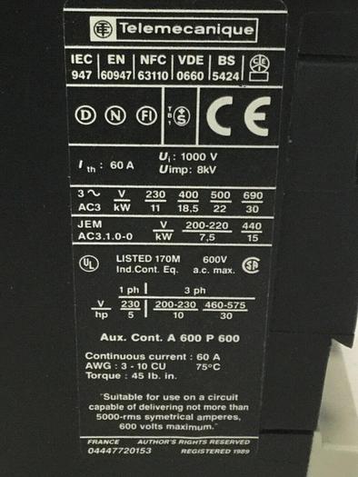 Used TELEMECANIQUE Contactor LP1D4011 #103048